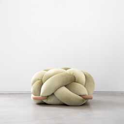 Cream Ivory Velvet Knot Ottoman, Floor Cushion Pouf, Large Pillow, Extra Seating, Modern Statement Furniture