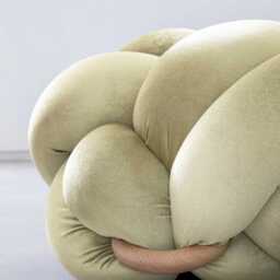 Cream Ivory Velvet Knot Ottoman, Floor Cushion Pouf, Large Pillow, Extra Seating, Modern Statement Furniture - thumbnail 3