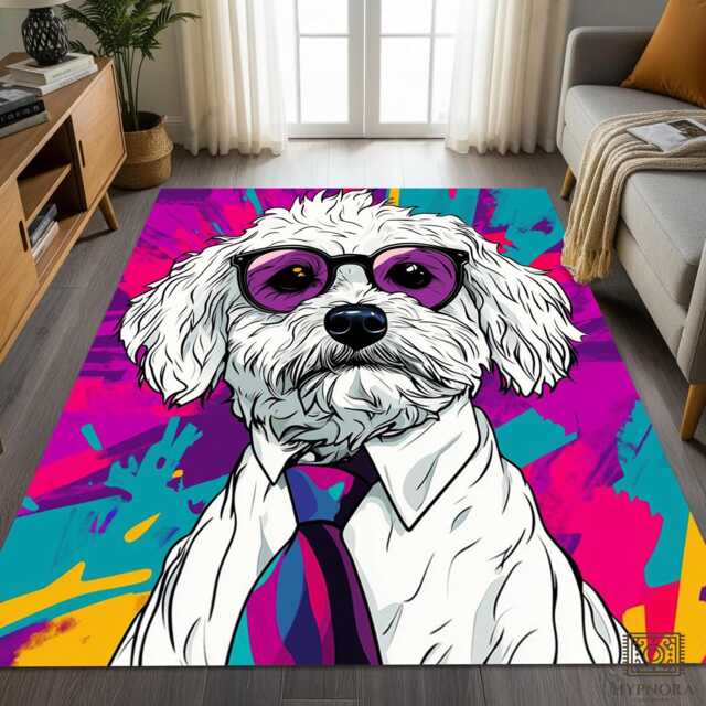 Pop Art Dog Portrait Rug - Colorful Modern Tile Mat Design - image 1