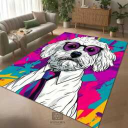 Pop Art Dog Portrait Rug - Colorful Modern Tile Mat Design - thumbnail 2