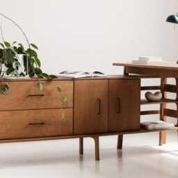 Executive Desk With Storage, L Shaped Sideboard, Mid Century Modern Home Office Set, Large Wooden Drawer, Credenza - thumbnail 3