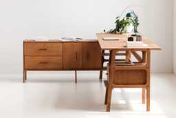 Executive Desk With Storage, L Shaped Sideboard, Mid Century Modern Home Office Set, Large Wooden Drawer, Credenza