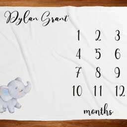 Elephant Baby Milestone Blanket, Monthly Growth Tracker, Simple Personalized Unisex Custom Shower Gift, New Boy Gift - thumbnail 3