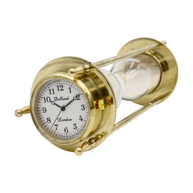 Personalised Brass Sand Timer With Clock & Compass - image 1