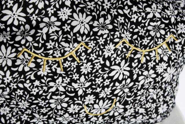 Soft Cloud Cushion Decorative Pillow Black Viscose Printed Small White Flowers Embroidered Face Serene Too Cute Handmade Golden Thread - image 1
