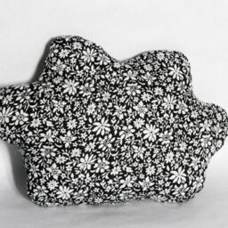 Soft Cloud Cushion Decorative Pillow Black Viscose Printed Small White Flowers Embroidered Face Serene Too Cute Handmade Golden Thread - thumbnail 4