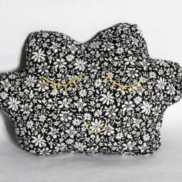 Soft Cloud Cushion Decorative Pillow Black Viscose Printed Small White Flowers Embroidered Face Serene Too Cute Handmade Golden Thread - thumbnail 2