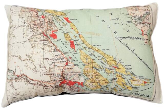 Gulf Islands/Saltspring Island Vintage Map Pillow - Free Shipping - image 1