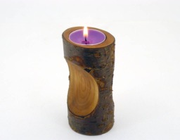 Handmade Cherry Wood Log Candlestick Holder Rustic Table Decor - thumbnail 1
