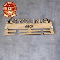 Cycling Medal Hanger - Wood Colours, Custom Name & Colour