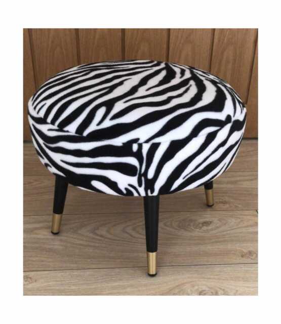 Zebra Print Round Ottoman - Modern Animal Design Footstool - image 1