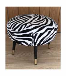 Zebra Print Round Ottoman - Modern Animal Design Footstool - thumbnail 1