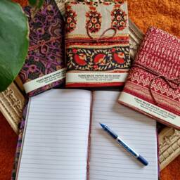 Set Of 3 Recycled Paper Cotton Silk Handmade Notebook Journal A6 - Eco-Friendly Christmas Gift Idea- Dream Manifestation Recorder - thumbnail 2