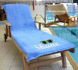 Personalised Embroidered Sun Lounger Towels, Mocha, Med Blue, Fuchsia, Bed Holiday Towels - thumbnail 1
