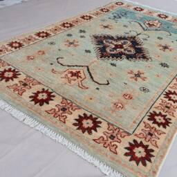 4x6 Afghan Rug, Turkish Geometric Design Faded Wool Area Natural Dyes Beige Light Blue Floral Oriental Tribal Living Room Rug - thumbnail 2