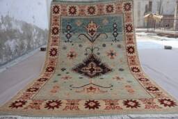 4x6 Afghan Rug, Turkish Geometric Design Faded Wool Area Natural Dyes Beige Light Blue Floral Oriental Tribal Living Room Rug - thumbnail 1