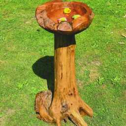 Teak Root Bird Bath - 100cm Tall - Hand Carved, Natural Wood - thumbnail 3
