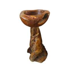 Teak Root Bird Bath - 100cm Tall - Hand Carved, Natural Wood - thumbnail 1