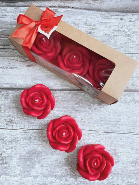 Valentines Candles, Valentines Scent, Rose Red Carved Gift For Her , Candle Set, Gift, Set Of 3, Vegan - image 1