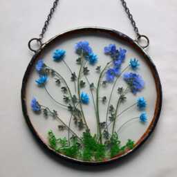 Forget-Me-Not Pressed Flower Suncatcher Stained Glass Window Decor - thumbnail 2
