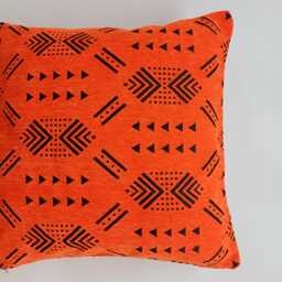 Moroccan Velvet Cushion Cover, Handmade Brocade Orange Pillow Case, Decorative 20''x20''/50x50 cm - thumbnail 2