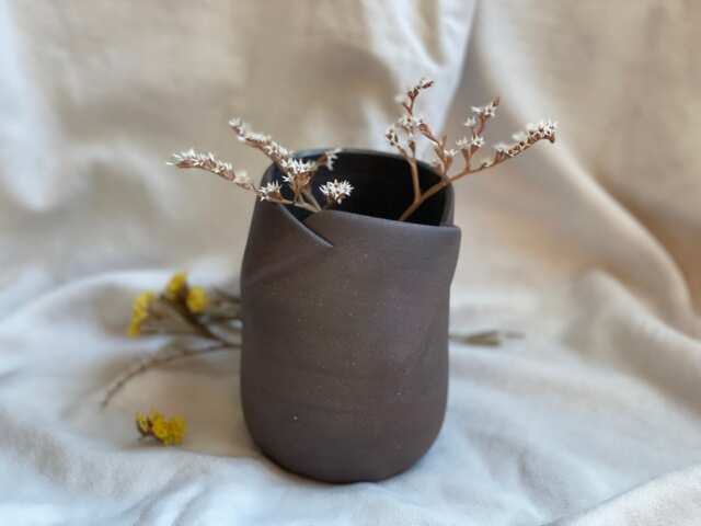 Handmade Stoneware Flower Vase Brown & Gold Minimal Pottery - image 1