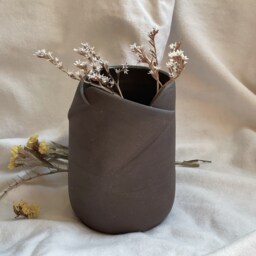Handmade Stoneware Flower Vase Brown & Gold Minimal Pottery - thumbnail 2
