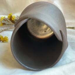 Handmade Stoneware Flower Vase Brown & Gold Minimal Pottery - thumbnail 3