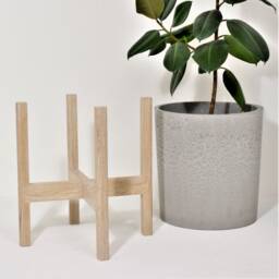 Oak Plant Stand Whit Concrete Pot - thumbnail 3