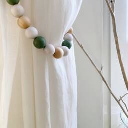Sage Green Wooden Bead Curtain Tiebacks Woodland Nursery Decor, Set Of 2 - thumbnail 2