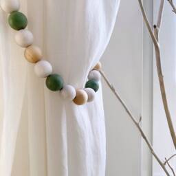 Sage Green Wooden Bead Curtain Tiebacks Woodland Nursery Decor, Set Of 2