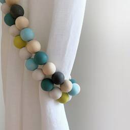 Sage Green Wooden Bead Curtain Tiebacks Woodland Nursery Decor, Set Of 2 - thumbnail 4