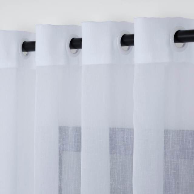 Grommet Sheer Curtains, Modern Linen Look White Color Tulle, Custom Size Panels - image 1