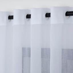 Grommet Sheer Curtains, Modern Linen Look White Color Tulle, Custom Size Panels - thumbnail 1
