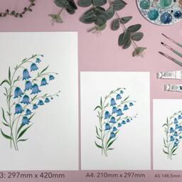 English Bluebells Art Print - Minimalist Blue Floral Illustration Simple Watercolour Botanical Gift For Gardeners Her - thumbnail 3