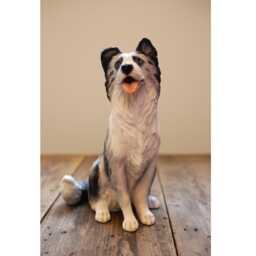 Blue Merle Border Collie Figurine, 6 Inch Tall, Handmade Resin Sculpture, Fine Detail & Texture With Joyful Expression