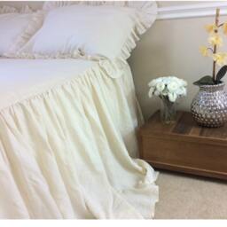 Bedspread Cream Linen Bedspread, Cream Bedding, Bed Cover, Shabby Chic Queen King Bedspread - thumbnail 2