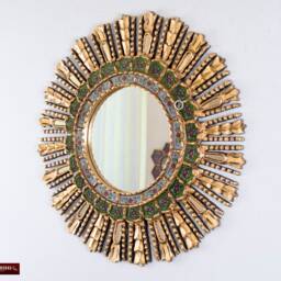 "Green Round Decorative Mirror For Wall 23.6"", Gold Sunburst Living Room" - thumbnail 2