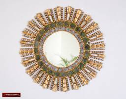 "Green Round Decorative Mirror For Wall 23.6"", Gold Sunburst Living Room "