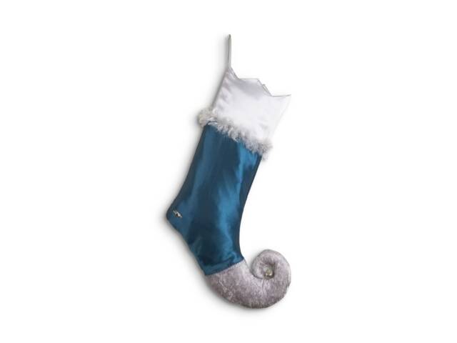 Handmade Turquoise Christmas Stocking - Silver Elf Jester Decor - image 1