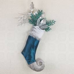 Handmade Turquoise Christmas Stocking - Silver Elf Jester Decor - thumbnail 2