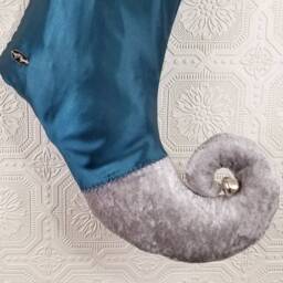 Handmade Turquoise Christmas Stocking - Silver Elf Jester Decor - thumbnail 4