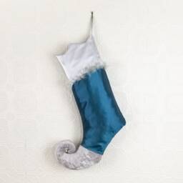 Handmade Turquoise Christmas Stocking - Silver Elf Jester Decor - thumbnail 3