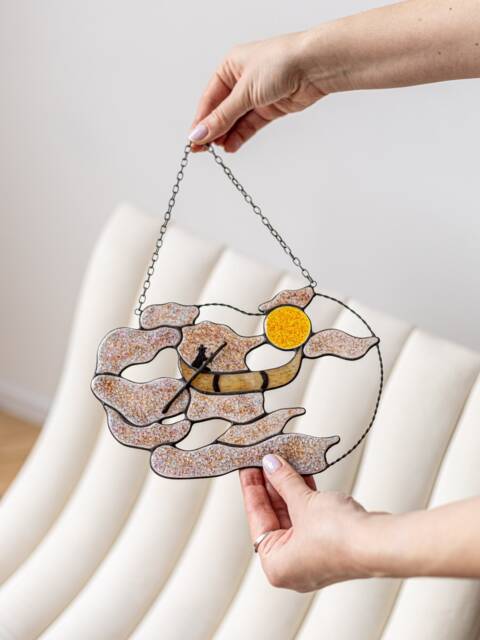 Fused Glass Suncather Rover in Clouds. Kitchen Decor, Funny Wall Sun Catcher, Nursery Window Hangings, Mother's Gift - image 1