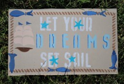 Let Your Dreams Set Sail Sign, Hand Lettered, Drawn, Beach Gift, Coastal Wall Hanging - thumbnail 1