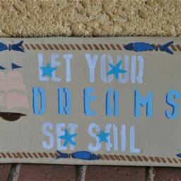 Let Your Dreams Set Sail Sign, Hand Lettered, Drawn, Beach Gift, Coastal Wall Hanging - thumbnail 2