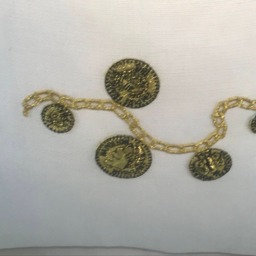 White Linen Cushion Cover, Gold Coin Trim, European Flair - thumbnail 4