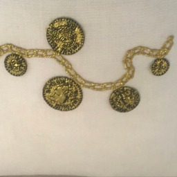 White Linen Cushion Cover, Gold Coin Trim, European Flair - thumbnail 2