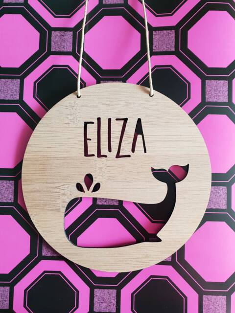Whale Personalised Wooden Wall/Door Hanging-Wall Hanging-Kids Door Sign-Custom Name-Kids Gift-Baby Gift-Lasercut-Plaque-Nursery Decor - image 1