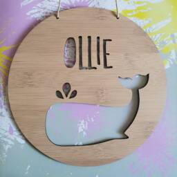 Whale Personalised Wooden Wall/Door Hanging-Wall Hanging-Kids Door Sign-Custom Name-Kids Gift-Baby Gift-Lasercut-Plaque-Nursery Decor - thumbnail 3
